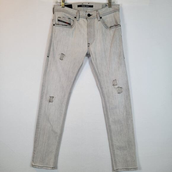 Diesel Mens Thommer Distressd Slim Skinny Denim Jeans Size 29 Gray Punk Grunge - Picture 1 of 10